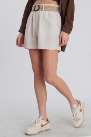 Ленен беж шорц со каиш