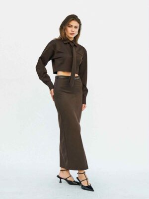 Кафеава сукња со каиш