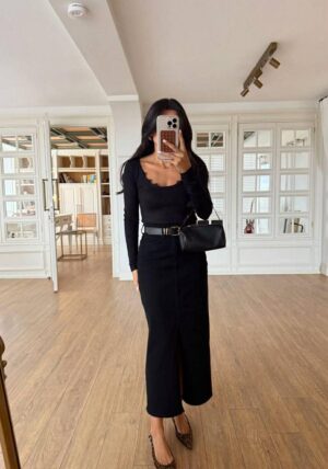 Црна тексас сукња со каиш