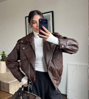 Кафеава кожна јакна