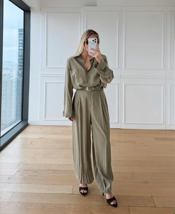 Премиум маслинест комплет || Кошула, панталони и каиш