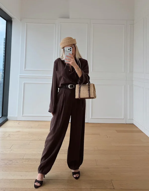 Премиум кафеав комплет || Кошула, панталони и каиш